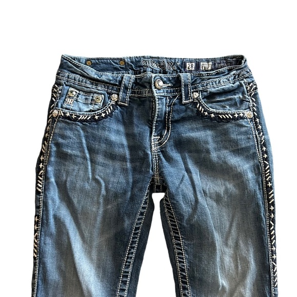 MISS Me Jeans Womens 28 Bootcut Rhinestone Embroidered Stripe Western Country - Picture 3 of 14